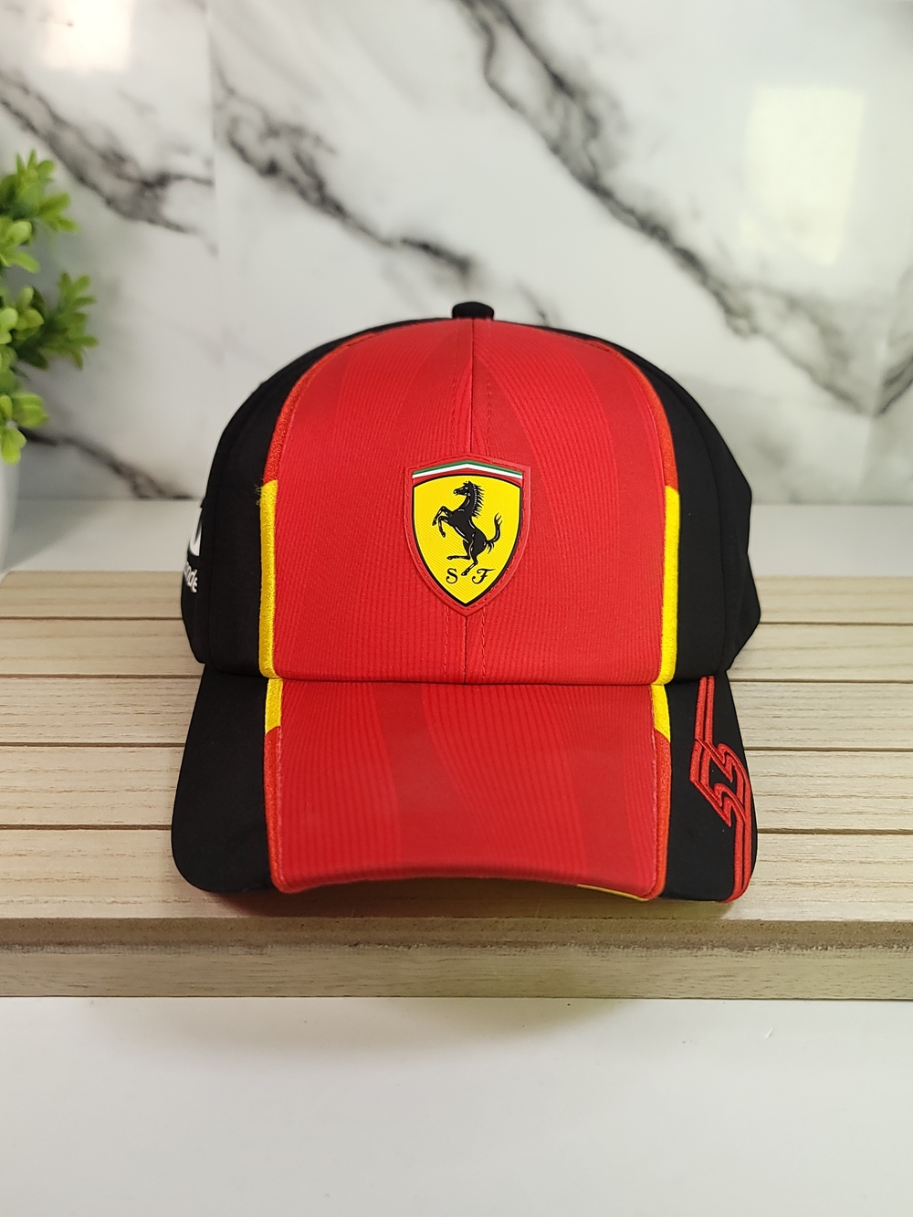 Ferrari Puma Red Black Cap Carlos Saiz Hat. With Yellow Shield Emblem